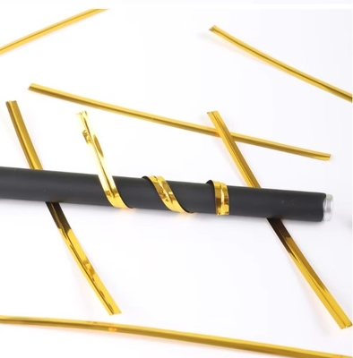 8 ซม. สปูลโลหะ ทอง Twist Tie สําหรับขนมและของขวัญ Twist Ties สําหรับการบรรจุขนม