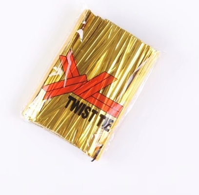 8 ซม. สปูลโลหะ ทอง Twist Tie สําหรับขนมและของขวัญ Twist Ties สําหรับการบรรจุขนม